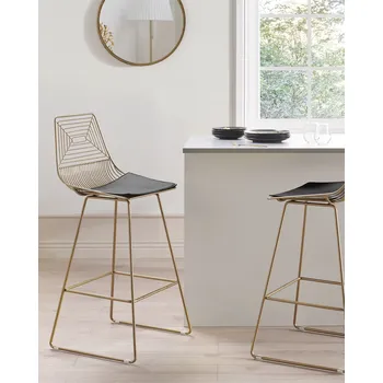 Barová židle Sada 2 barových židlí zlaté kovový ocelový rám sedák z umělé kůže jídelna Beliani