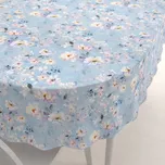 Sametový oválný ubrus Tamara TMR-044 Jarní květy na nebesky modrém 100x160 cm