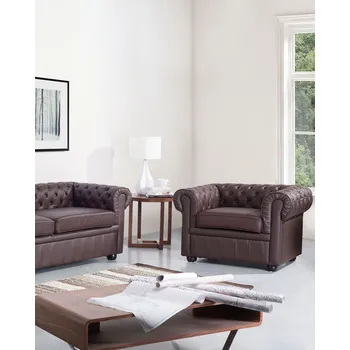 Křeslo Křeslo hnědý obývací pokoj ve stylu Chesterfield ve skutečné kůži Beliani