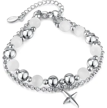 Náramek Dvojitý náramek z nerezové oceli s křížem a perličky Impress Jewelry 97k-cube