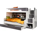 Patrová postel HARRY pro 3 osoby včetně úložného prostoru (Šedá)