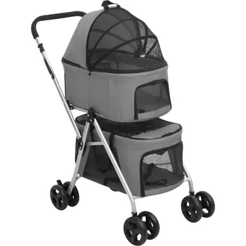 Zahradní vozík Petrashop 2patrový skládací kočárek pro psa šedý 83 x 48 x 97 cm oxford Šedá172205