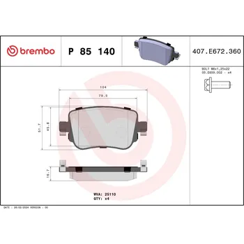 Brzdová destička Sada brzdových destiček, kotoučová brzda BREMBO P 85 140