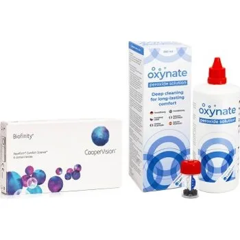 Měsíční kontaktní čočky Biofinity (6 čoček) + Oxynate Peroxide 380 ml s pouzdrem Biofinity