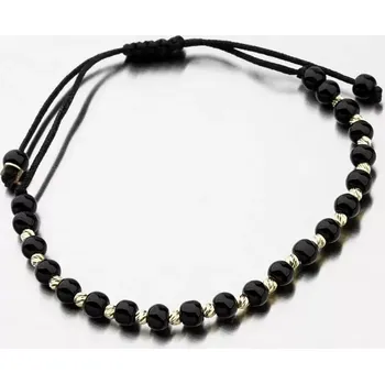 Náramek Náramek žluté zlato 585 provázkový z černých ach kuliček PKL24-011 délka 24 cm