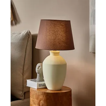 Lampička Stolní lampa bílá keramický podstavec lanové stínidlo ve tvaru bubnu minimalistický design Beliani