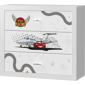 Dětská skříň Komoda FILIP s motivem BLESK MCQUEEN - Auta/Cars (Bílá)