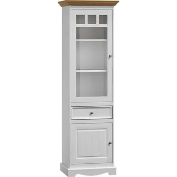 Knihovna Massivo.cz Dřevěná vitrína Belluno Elegante, úzká, dekor bílá | zlatý dub, masiv, borovice - LEVÁ