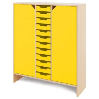 Zahradní úložný box Velká skříň s malými kartonovými kontejnery a dvířky KLASIKO Žlutá