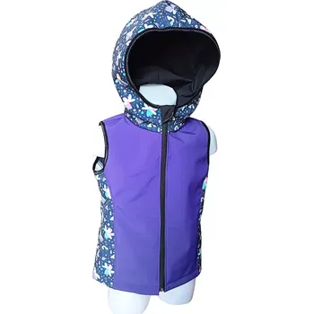 Chlapecká vesta AKCE Softshellová vesta s kapucí, Světlušky, levandulová, vel. 104 (Celoroční dětská softshellová vesta pro chytré vrstvení)