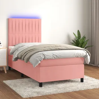 Postel vidaXL Box spring postel s matrací a LED 90x190 cm samet [3136216] Barva: Růžová