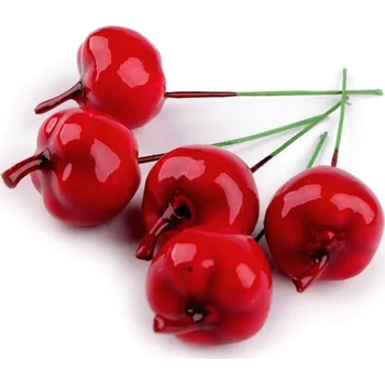 umělá květina Umělá jablíčka na drátku - červená (5 ks)