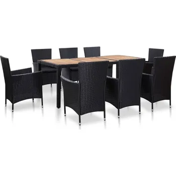9dílný zahradní jídelní set s poduškami polyratan černý Černý 46023
