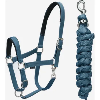 FOUGANZA Ohlávka s vodítkem CLASSIC pro koně 2 MODRÁ|ŠEDÁ