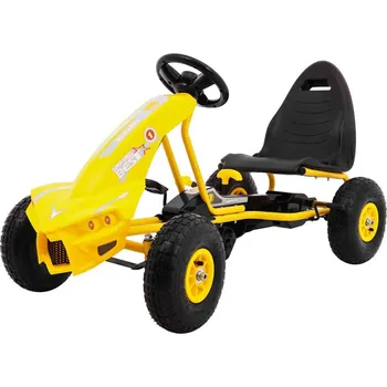 Dětská tříkolka Ramiz Šlapací motokára Champion pro děti 3+ Žlutá + Nafukovací pneumatiky + Nastavitelné sedadlo + Ruční brzda
