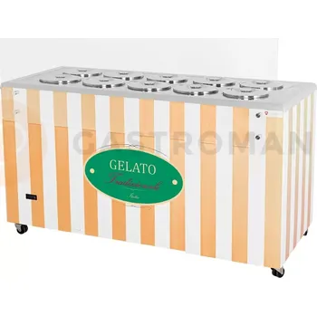 Zmrzlina Distributor na zmrzlinu, vitrína na zmrzlinu, konzervátor, retro, 10 tub, kulaté nádoby, 1503x670x895 mm | RESTO QUALITY, GELATO POZETTI 10 BEIGE