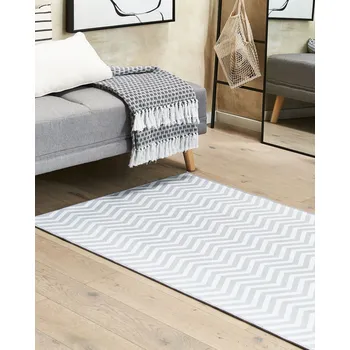 Koberec Koberec bílý a šedý polyester 70 x 200 cm obdélníkový běhoun se vzorem obývák chodba Beliani