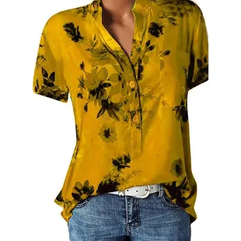 Dámská halenka Dámská halenka s květinovým vzorem Barva: Žlutá, Velikost: 2XL