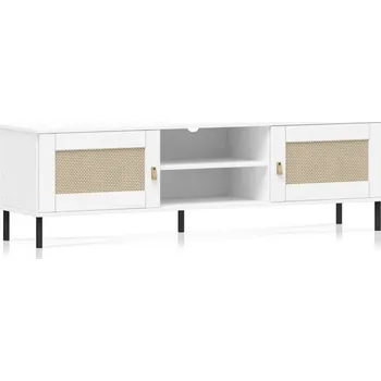 Televizní stolek Bílý tv stolek masiv borovice a ratan Sibony