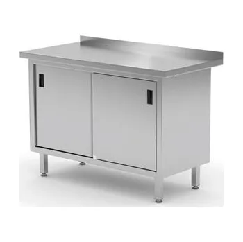 Jídelní stůl Hendi 811658 Přístěnný stůl se skříňkou s posuvnými dveřmi – svařovaný 1000x600x(H)850 mm