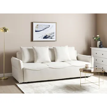 Pohovka Rozkládací pohovka krémově bílá čalouněná s úložnými prostory polštáři odnímatelné potahy moderní minimalistický styl obývací pokoj Beliani