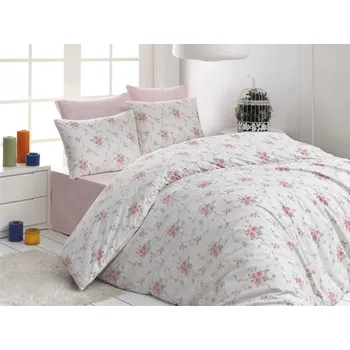 Povlečení Povlékáme.cz Prodloužené bavlněné povlečení Renforcé Karin květy růžové 140x220 70x90