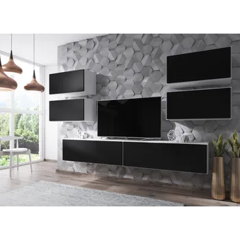 Obývací stěna Cama obývací sestava nábytku ROCO 2 (2xRO1 + 4xRO3) bílá/bílá/černá