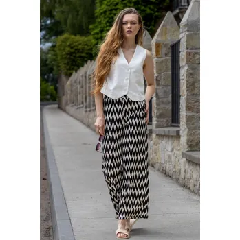 Dámské kalhoty Garcia dámské lehké kalhoty s širokými nohavicemi černobílé Velikost: XXL