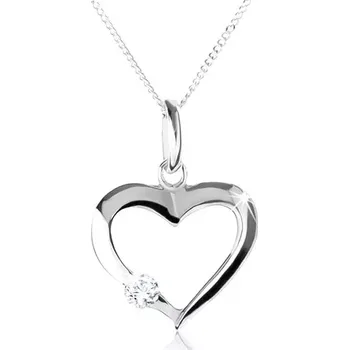 Náhrdelník Stříbrný náhrdelník 925, obrys symetrického srdce s čirým zirkonem