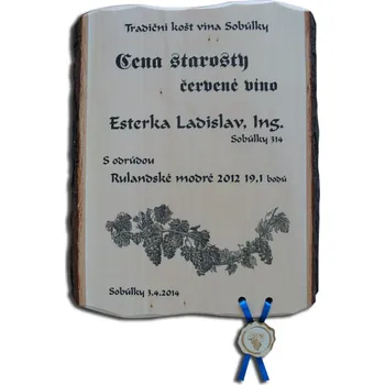 Diplom košt vína č. 776 na desce s kůrou 3D