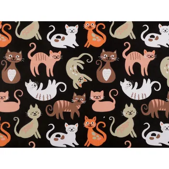 Bavlněná látka / plátno kočky, barva 2 (207) černá lososová