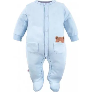 Dětský overall Eevi C&B overal modrý s kapsou s motivem medvídka 56 (0-3m)