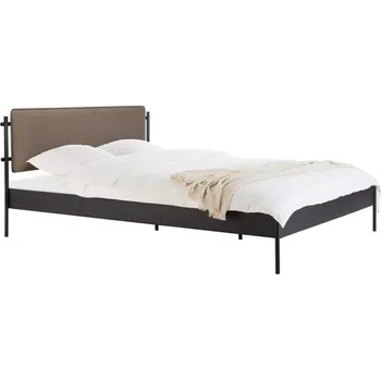 Postel noo.ma Černá kovová dvoulůžková postel Eton 180 x 200 cm s hnědým čelem a roštem