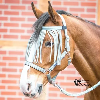 Koňská maska proti hmyzu Třásně Busse -VISBY II- - Korálová/Tmavě modrá/Šedá - Pony