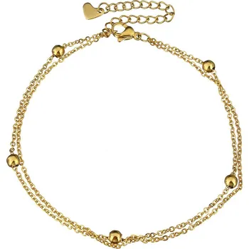 Náramek Šperky4U Dvojitý zlacený ocelový náramek na nohu s kuličkami - RN1129-GD