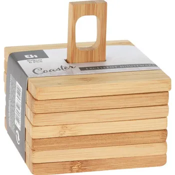 EH Excellent Houseware Podložky pod hrnek na stojanu, 6 kusů, 10 x 10 cm, bambus