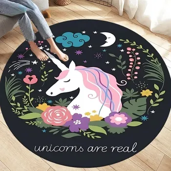 Koberec Kulatý dětský koberec s jednorožcem - 17,Rozměr 140 cm x 140 cm