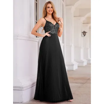 Dámské šaty Flitrové večerní tylové šaty bez rukávů s výstřihem do V Barva: Černá, Velikost: S