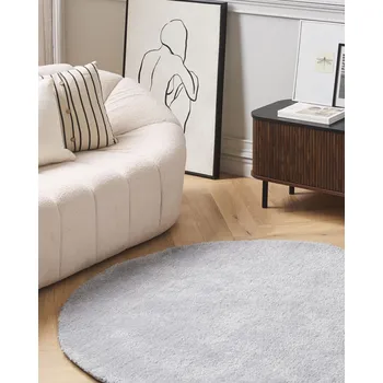 Koberec Chlupatý koberec světle šedý polyester 140 x 140 cm hluboký prošívaný kulatý Beliani