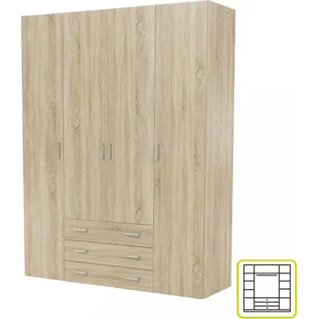 Šatní skříň Šatní skříň GWEN 70429, 4 - dveřová, dub sonoma
