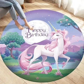 Koberec Kulatý dětský koberec s jednorožcem - 12,90 cm x 90 cm