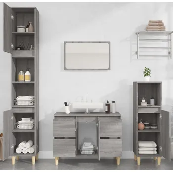 Koupelnový nábytek vidaXL 3dílný set koupelnového nábytku kompozitní dřevo [3185599] Barva: šedá sonoma