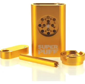 Zapalovač Super Puff hliníková One Hit sada s integrovanou drtičkou a šlukovkou Barva: Zlatá