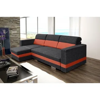 Sedací souprava Falco Rohová sedací souprava Rimini, rozkládací s úložným prostorem, levá, černá Etna 100/oranžová HC 51
