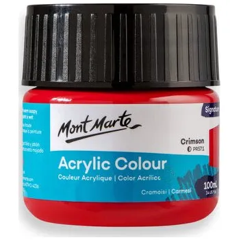 Vodová barva Mont Marte akrylová barva, 100ml, jahodově červená (Crimson)