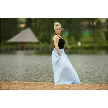 Dámská sukně Nelly Lněná dámská sukně dlouhá / super soft - světle modrá velikost: L