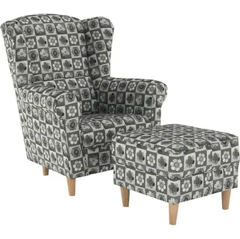 Křeslo Křeslo ušák ASTRID s taburetem, patchwork N1