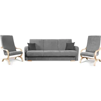 Pohovka LAOSA - KOMPLET 3R+1+1 rozkládací pohovka s křesly, látka ŠEDÁ Matana 03/ polštáře tm. šedá Matana 05/nožky buk -(LIMBA kanapa+2x fotel=4balíky) kolekce "MP" (K250-S)