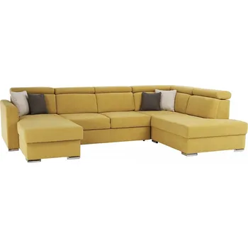 Sedací souprava Rozkládací sedací souprava do U MARIETA pravá, žlutá/hnědé polštářky