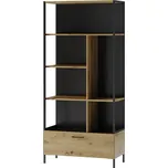 Policový regál LUCAS 16 sezásuvkou, dub artisan/černá mat